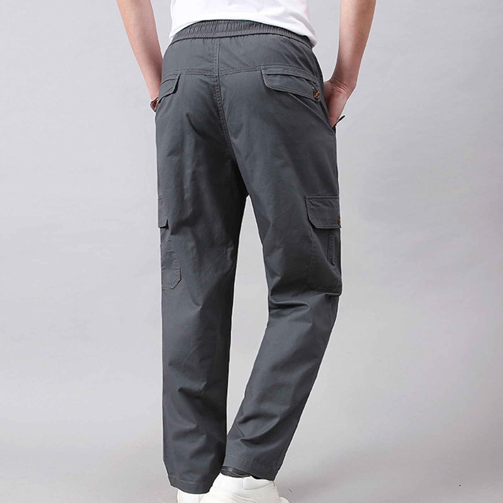 thumbnail image 4 of Pantalones cargo de senderismo para hombre - Cintura elástica con cordón - 6 bolsillos, corte holgado - Ropa deportiva/de exterior/casual, 4 of 7